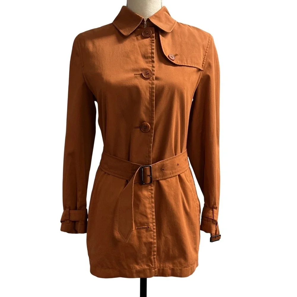 Burberry Josi Trench Coat Orange Nova Check Womens 4 Classic Preppy Old Money - Picture 1 of 16